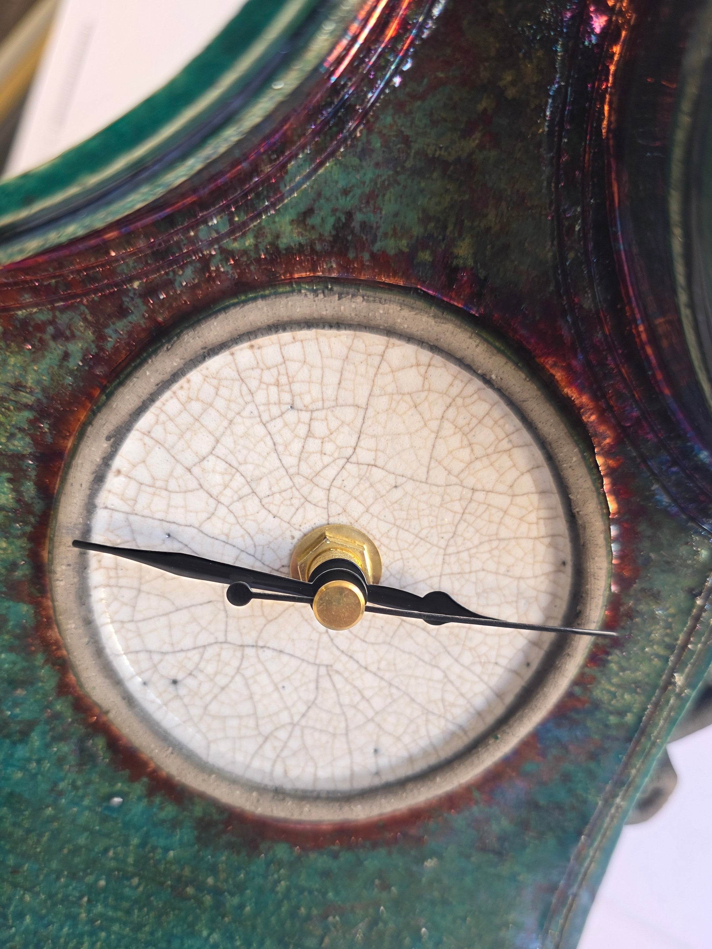 Stonesplitter - Medium Green and Copper Raku Clock