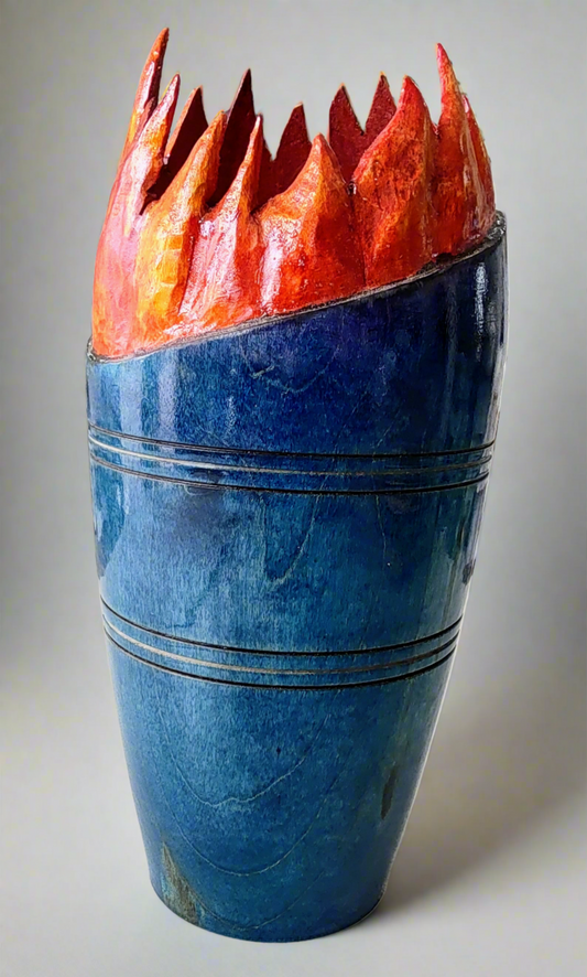 Andy Harris- Turned Sycamore Wooden Vase, Flaming Torch