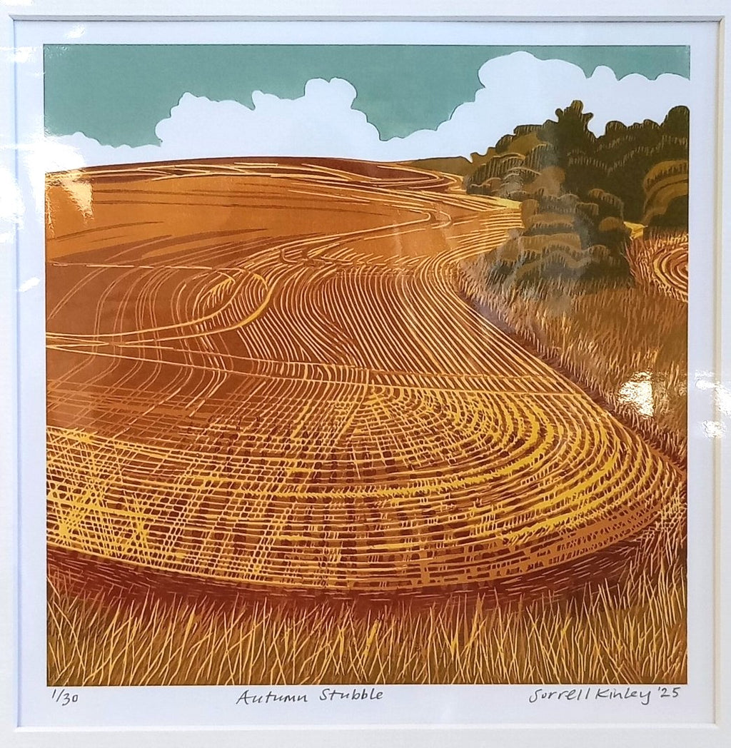 Sorrell Kinley - Autumn Stubble, Lino Print