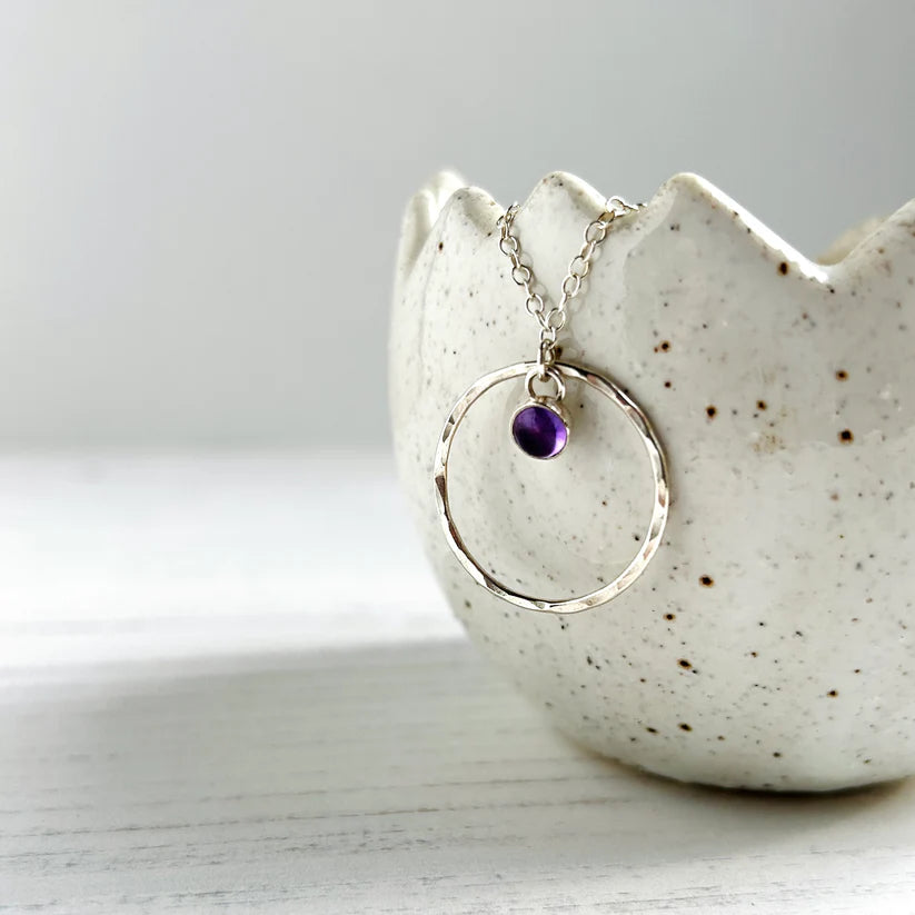 Zoe Ruth- Silver Open Circle and Amethyst Necklace