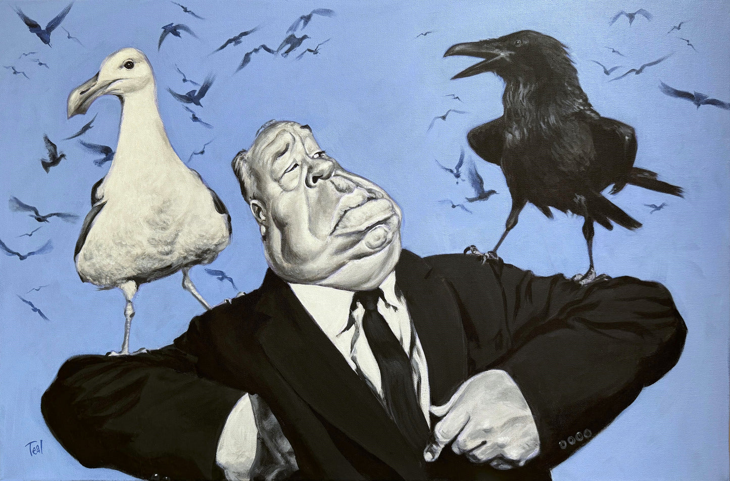 Adrian Teal- The Birds Alfred Hitchcock, Original Artwork on Canvas