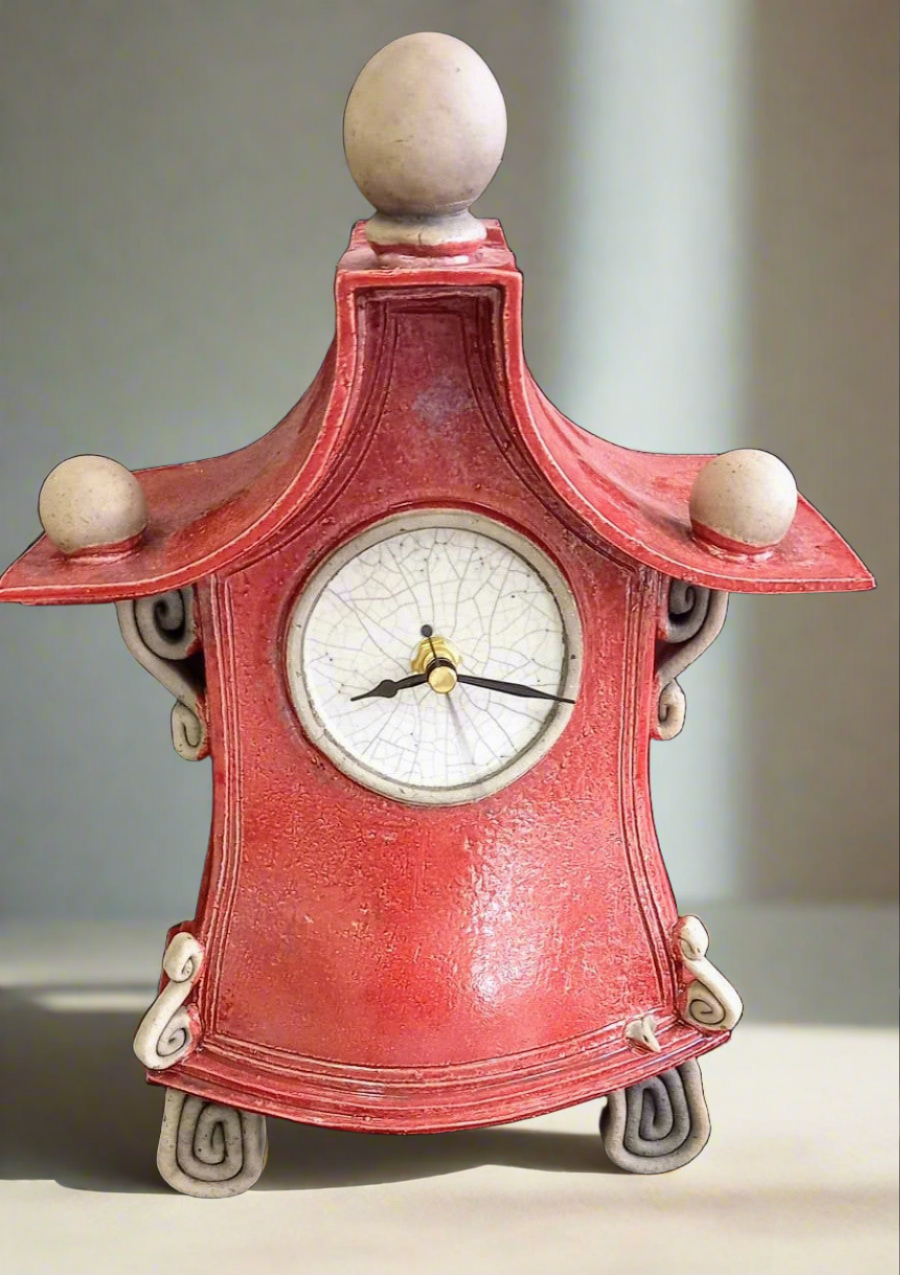 Stonesplitter- Medium Red Raku Clock