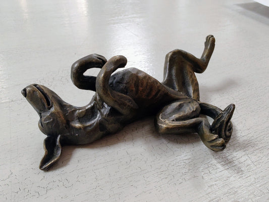 Pippa Hill- Bronze Resin Sculpture, Dog lying on back