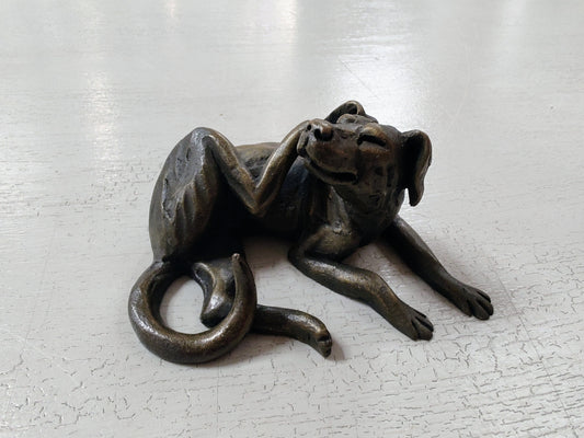 Pippa Hill- Bronze Resin Sculpture, Dog Sitting Scratching