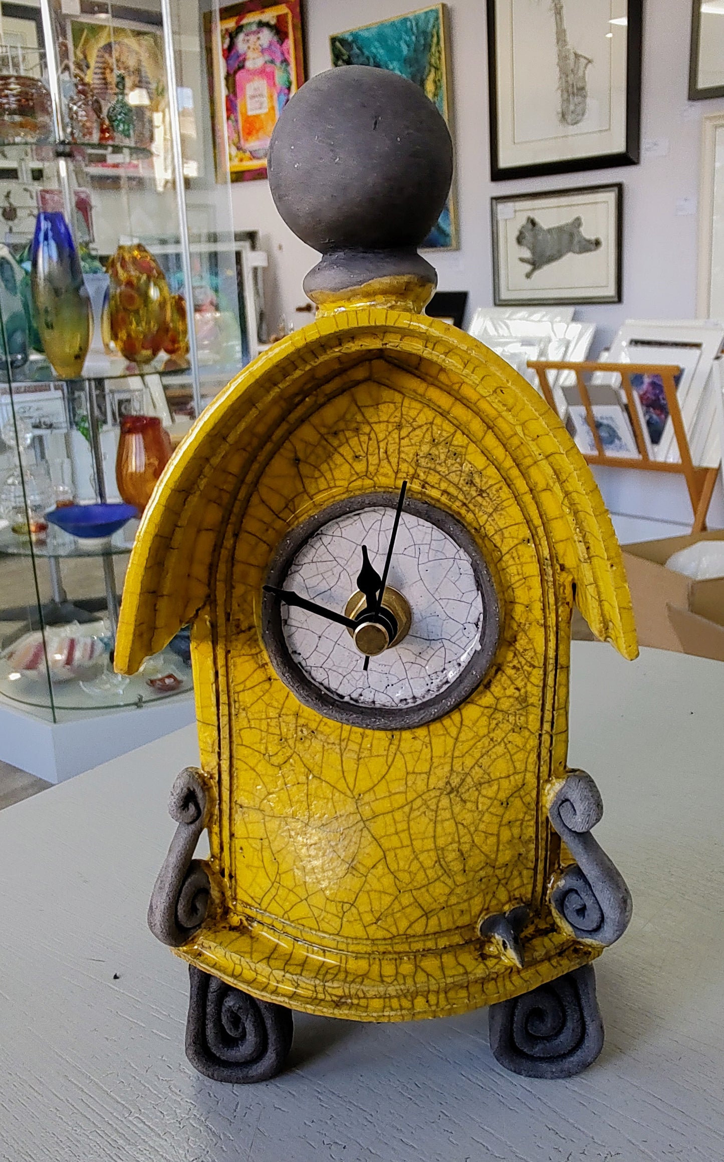 Stonesplitter- Small Yellow Raku Clock
