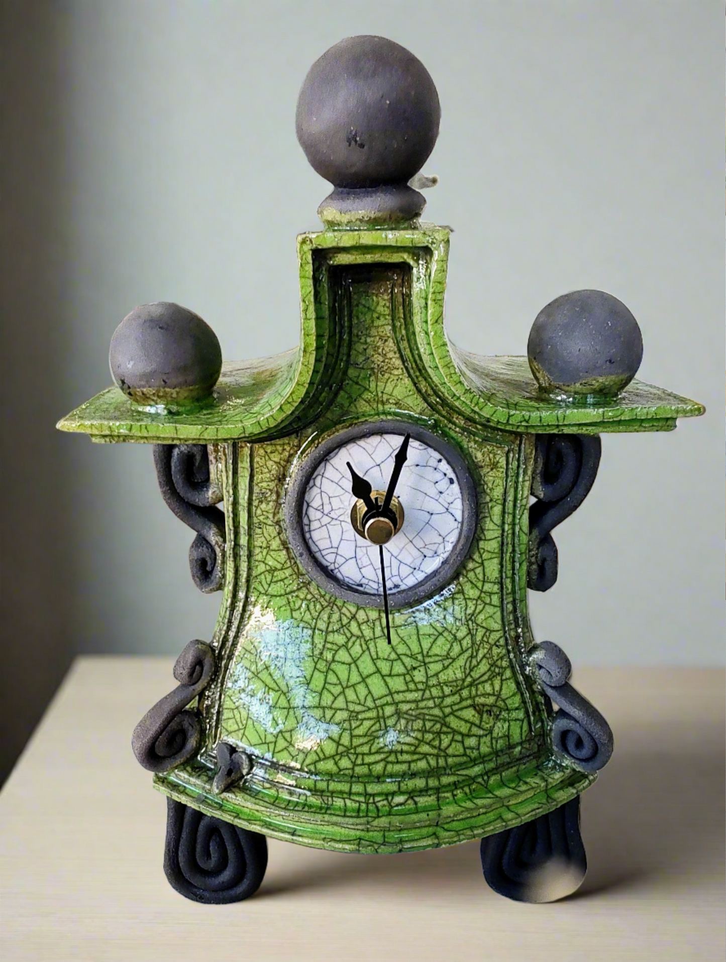 Stonesplitter- Small Lime Green Raku Clock