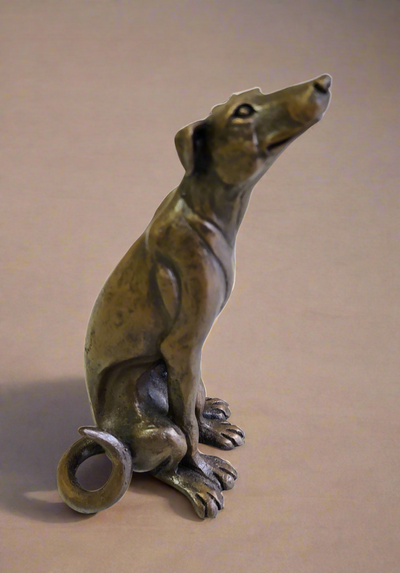 Pippa Hill- Lurcher sitting,Bronze Resin Sculpture - Primrose Gallery and Framing 