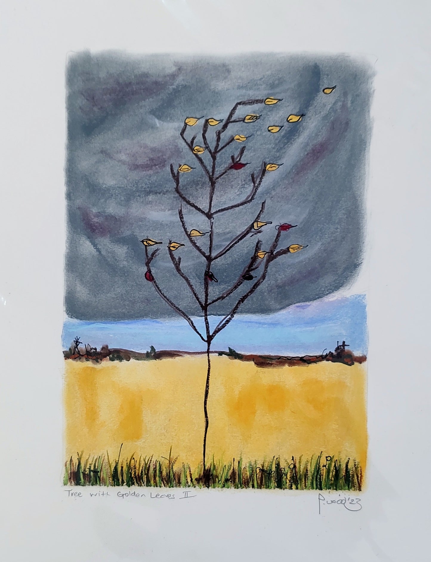 Pauline Wood- Tree with Golden Leaves, Original Drawing