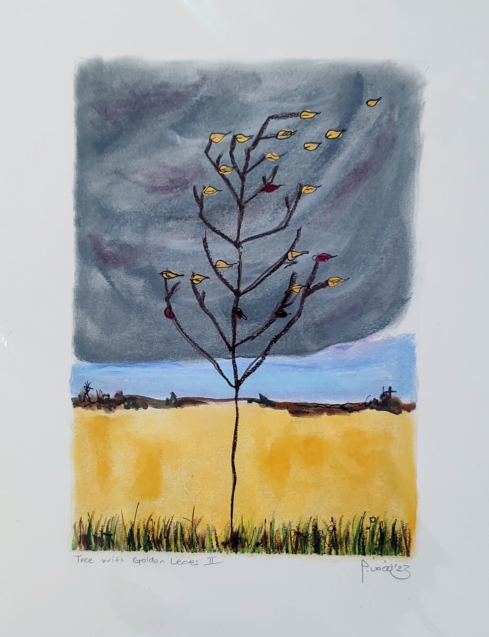 Pauline Wood- Tree with Golden Leaves, Original Drawing - Primrose Gallery and Framing 
