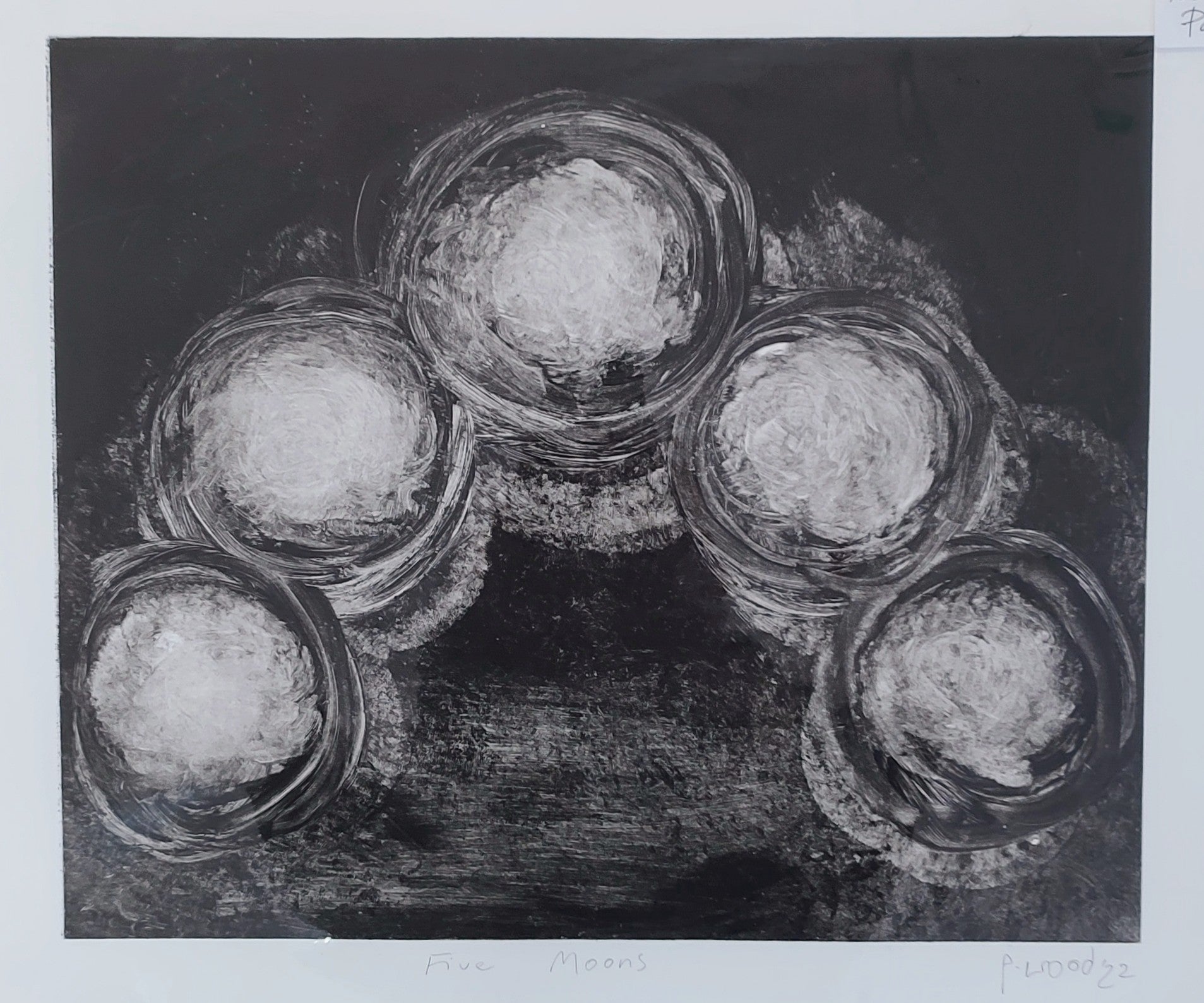 Pauline Wood- Five Moons, Original Monotype - Primrose Gallery and Framing 