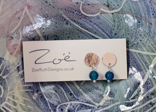 Zoe Ruth- Silver Hammered Disc and Apatite Studs