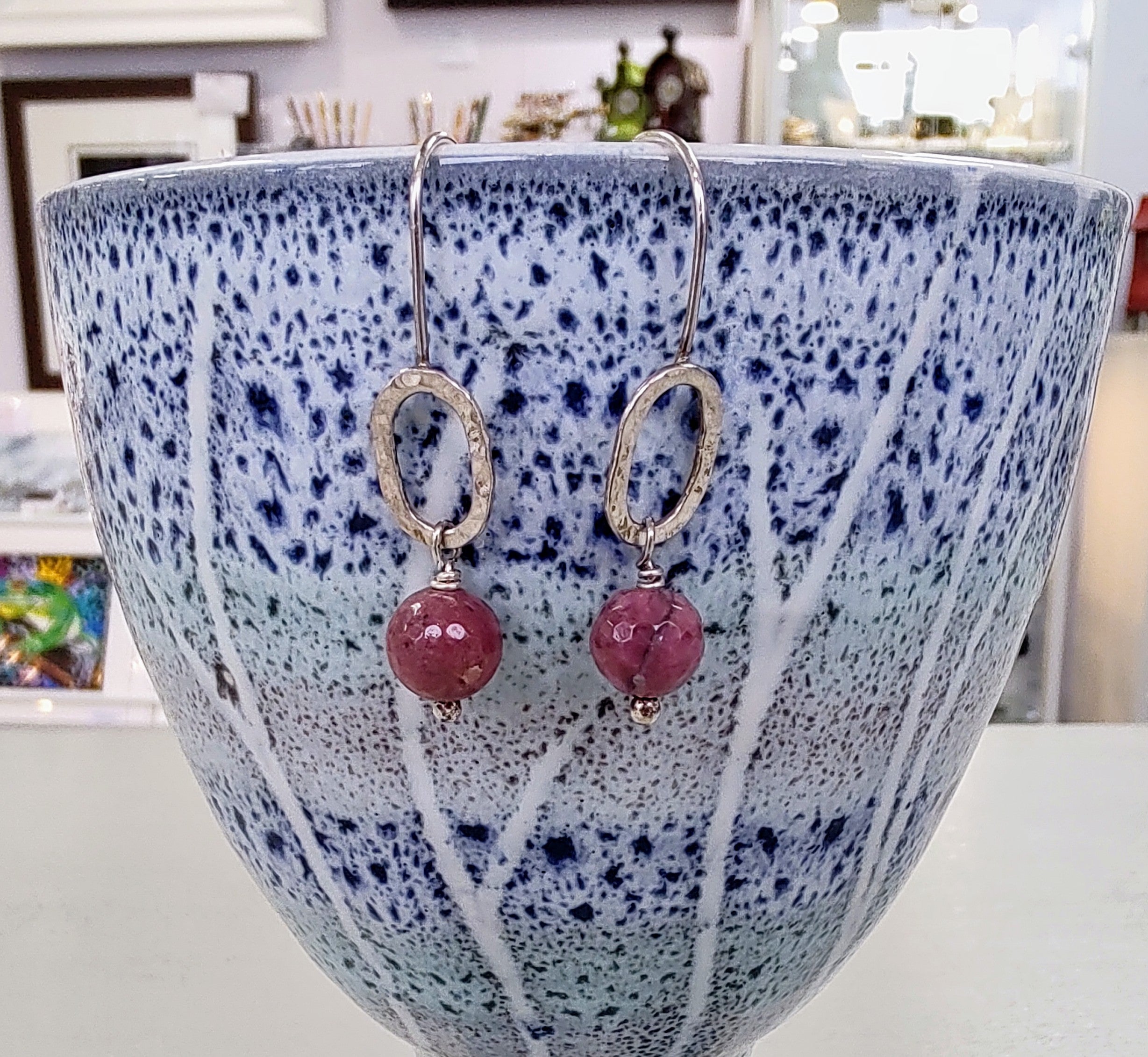 Zoe Ruth- Silver and Lapis Rhodonite Earrings - Primrose Gallery and Framing 
