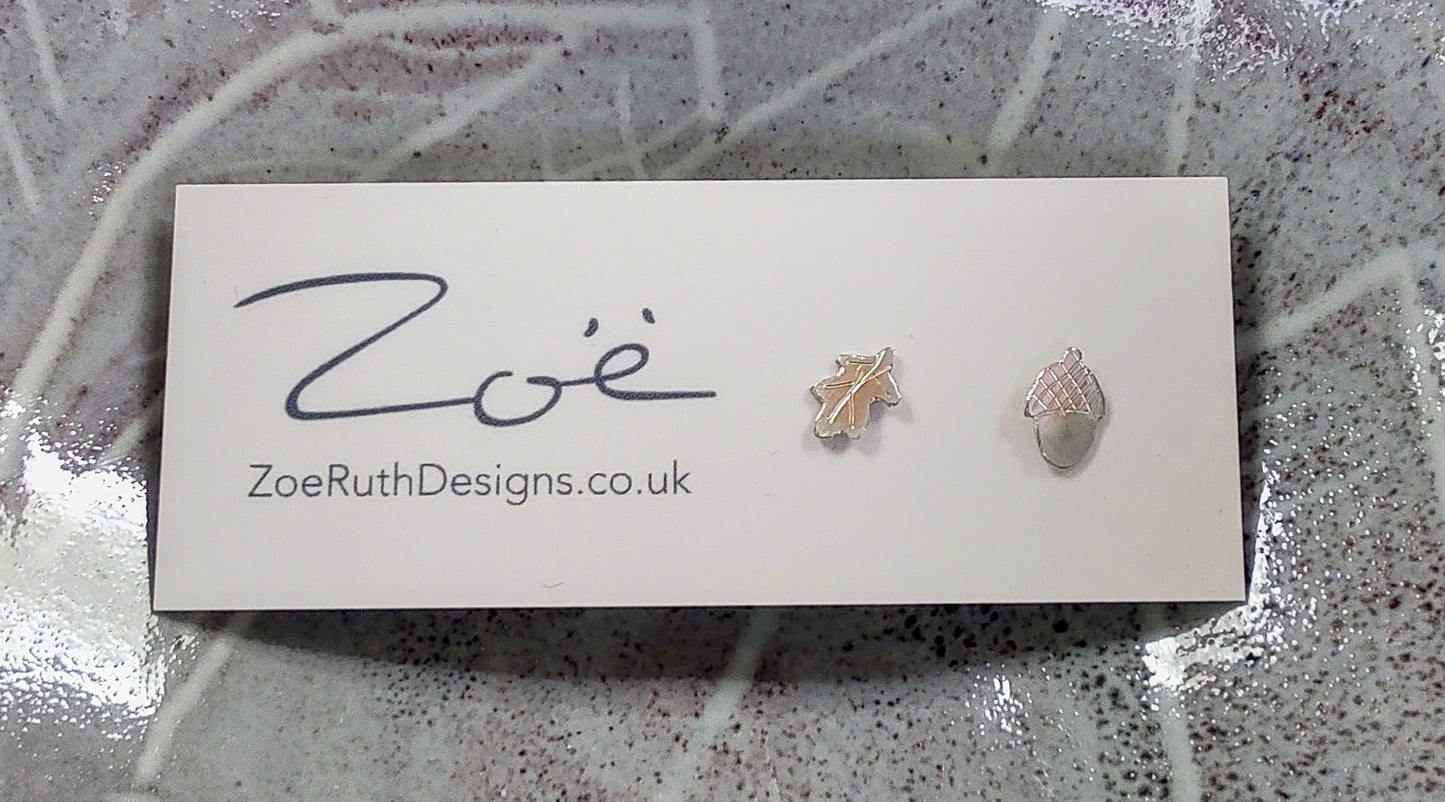 Zoe Ruth- Silver Tiny Acorn and Oka Leaf Studs
