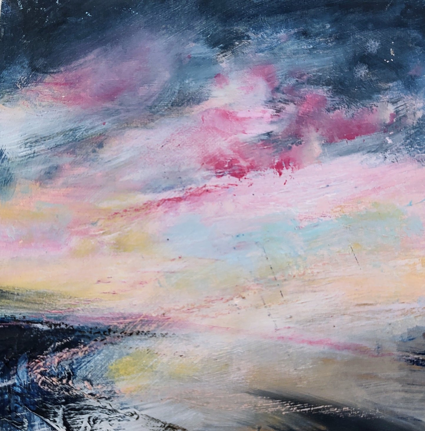 Emma Saul- Clouds Looming, Mini Original Oil and Mixed Media on Board