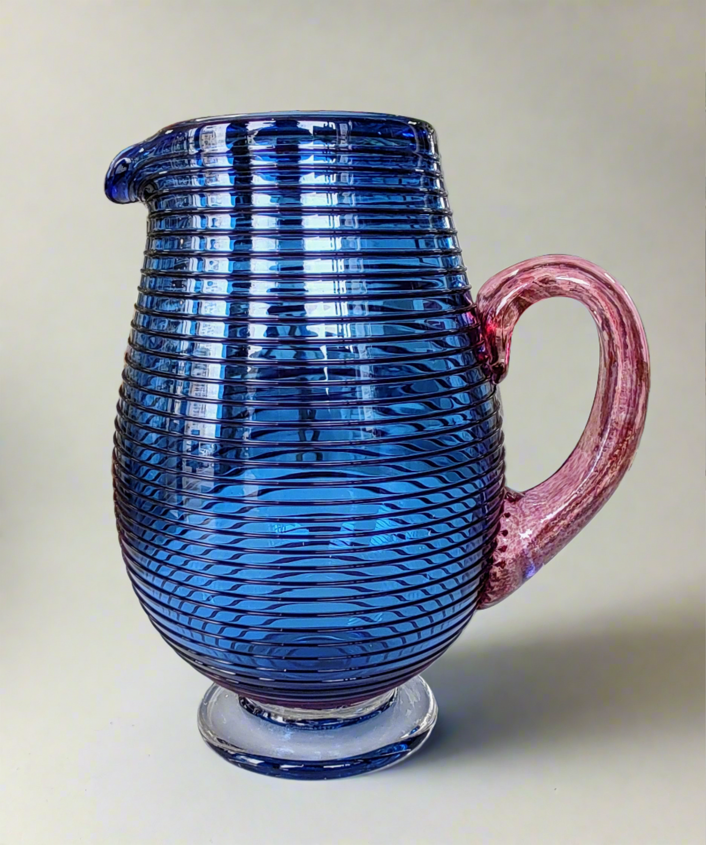 Bob Crooks-  Hand Blown Britsh Made Venetian Glass Jug, Small, Blue