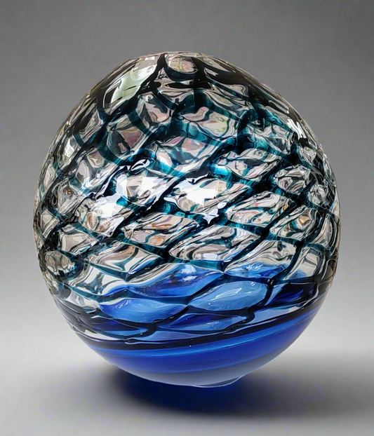 Bob Crooks- Hand Blown Blue Lattice Sphere, British Made