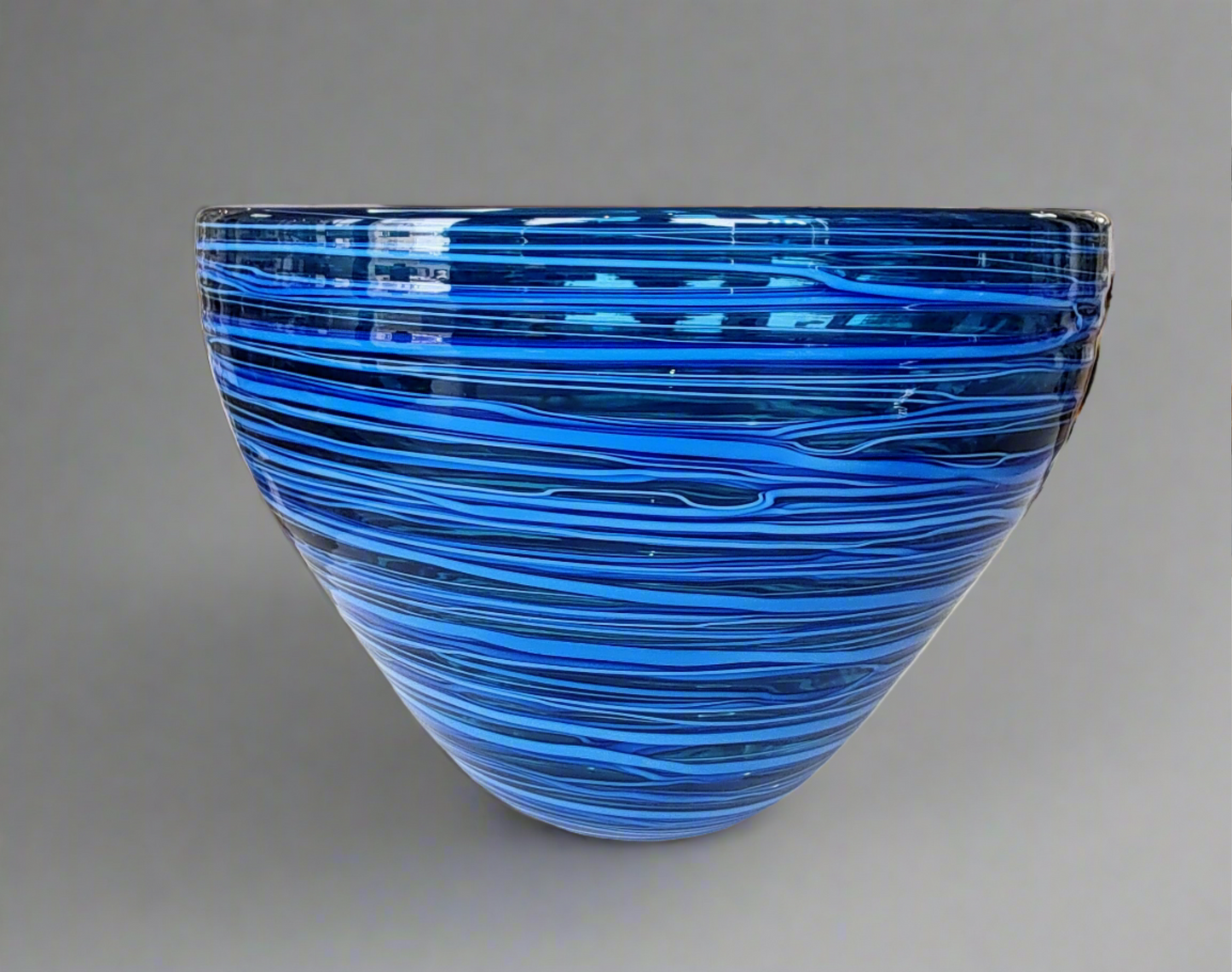 Bob Crooks-Hand Blown British Made Bound Glass Bowl, Small  Blue