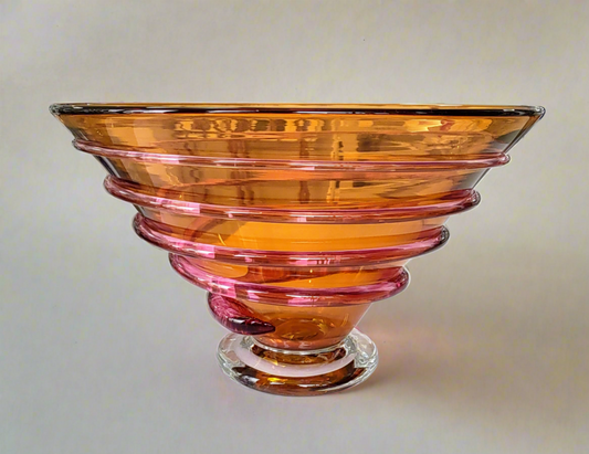 Bob Crooks-Hand Blown British Made Spiral Glass Bowl, Small Amber