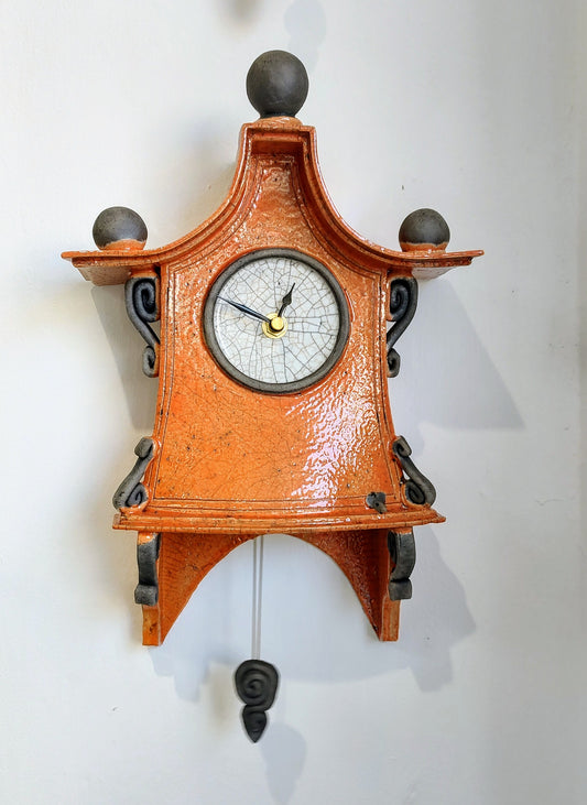 Stonesplitter- Orange Raku Wall Clock