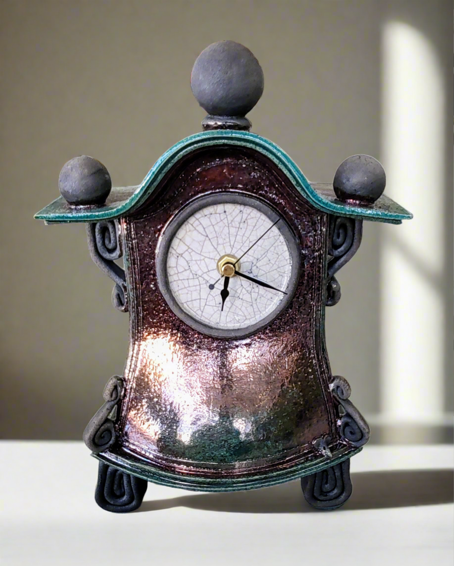 Stonesplitter- Medium Dark Green Raku Clock