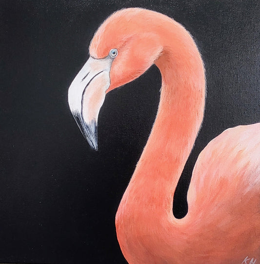 Keiran Hodge- In the Pink, Original Framed Acrylic on Canvas of a Flamingo