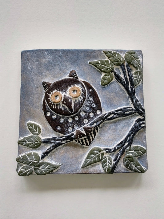 Dawn Isaac - Ceramic Wall Tile Plaque 'Owl'