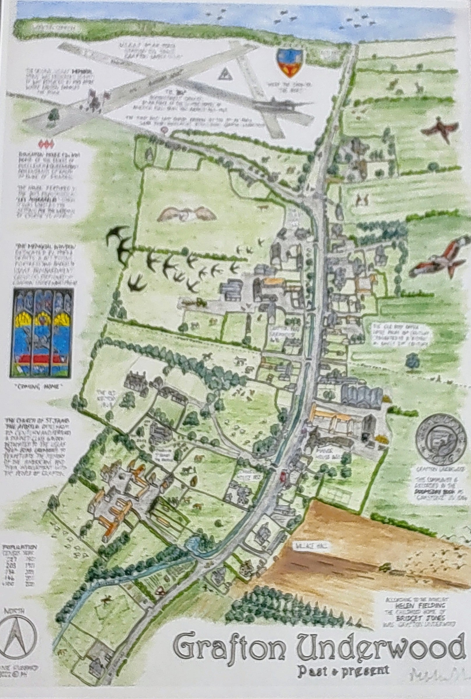 Melanie Hubbard - Grafton Underwood illustrated Map, Limited Edition Print - Primrose Gallery and Framing 