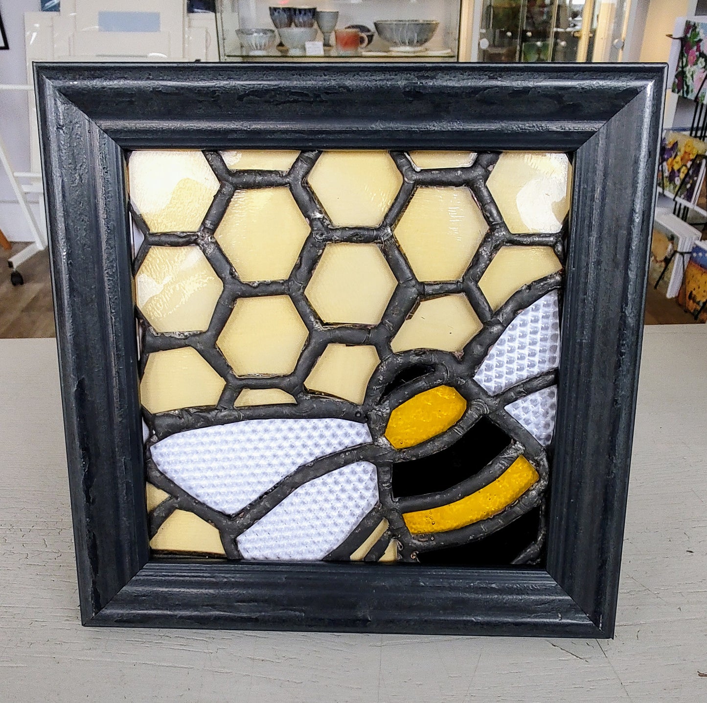 Pictures In Glass- Honey to the Bee, Framed Stained Glass Picture