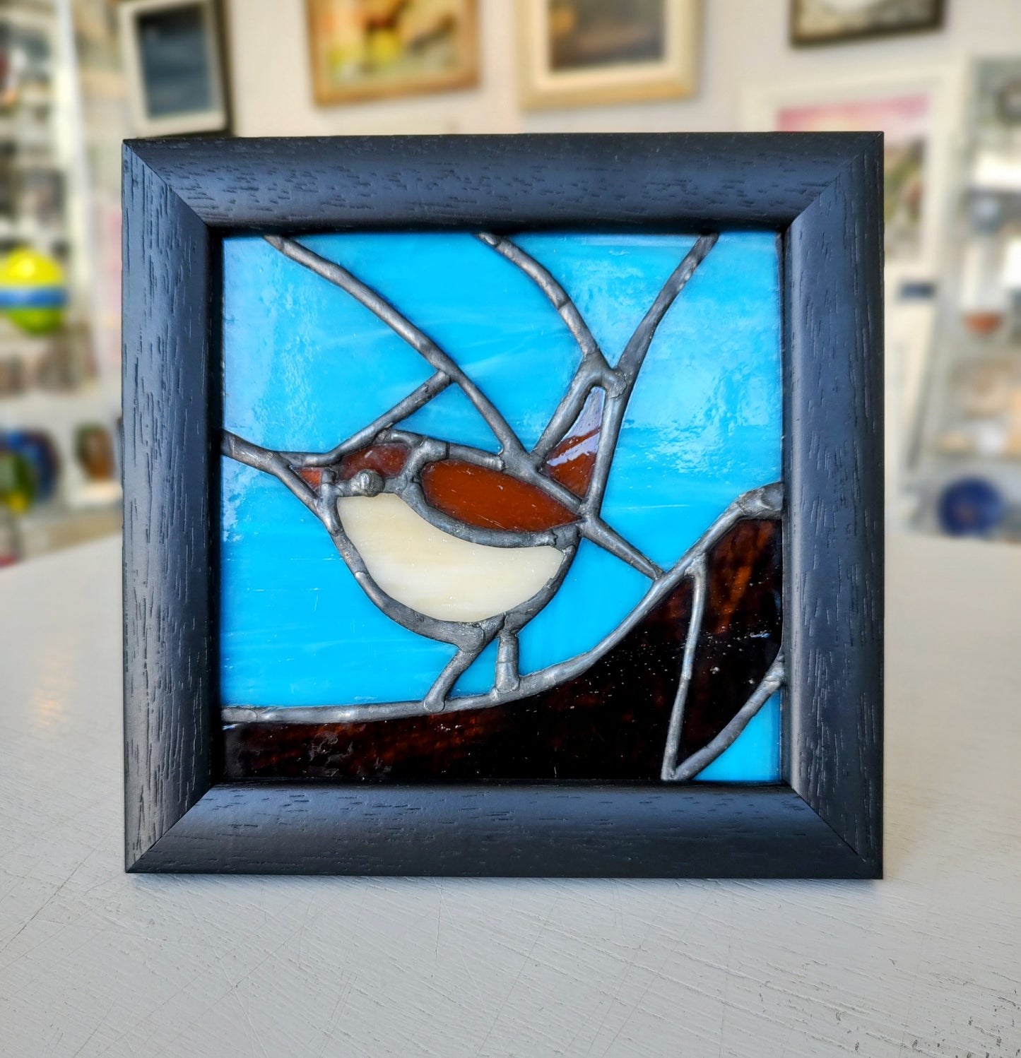 Pictures In Glass- Kinglet, Framed Stained Glass Picture