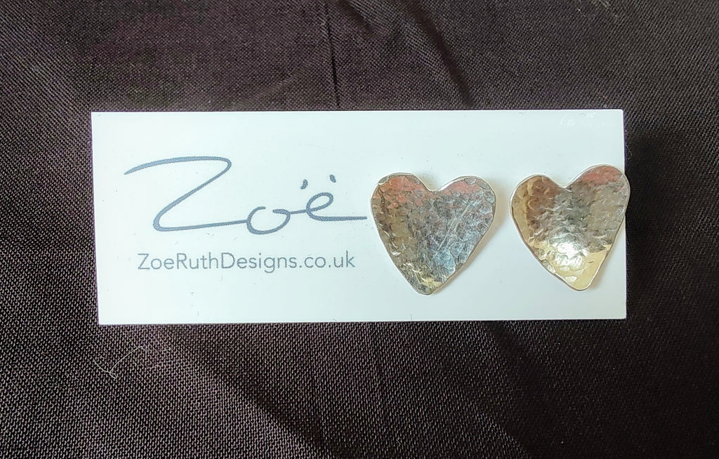 Zoe Ruth- Silver Hammered Large Heart Studs - Primrose Gallery and Framing 
