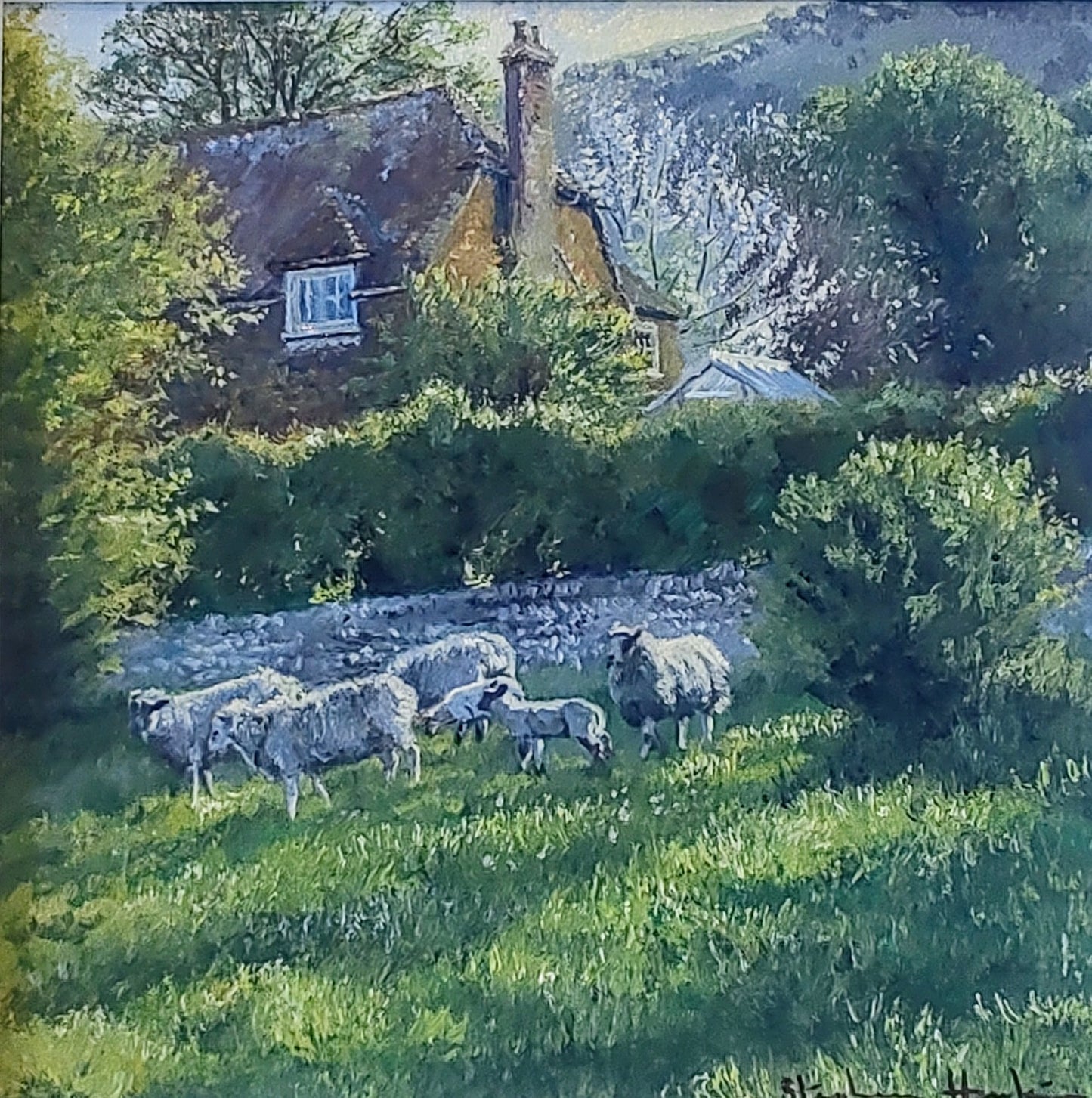 Stephen Hawkins - Spring Lane Flock, Framed Original Oil on Board