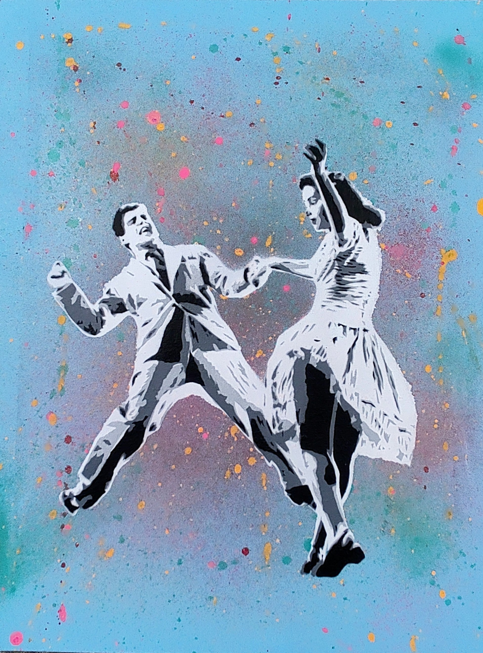 909Art- Jive in Blue, Original Mixed media on Canvas - Primrose Gallery and Framing 