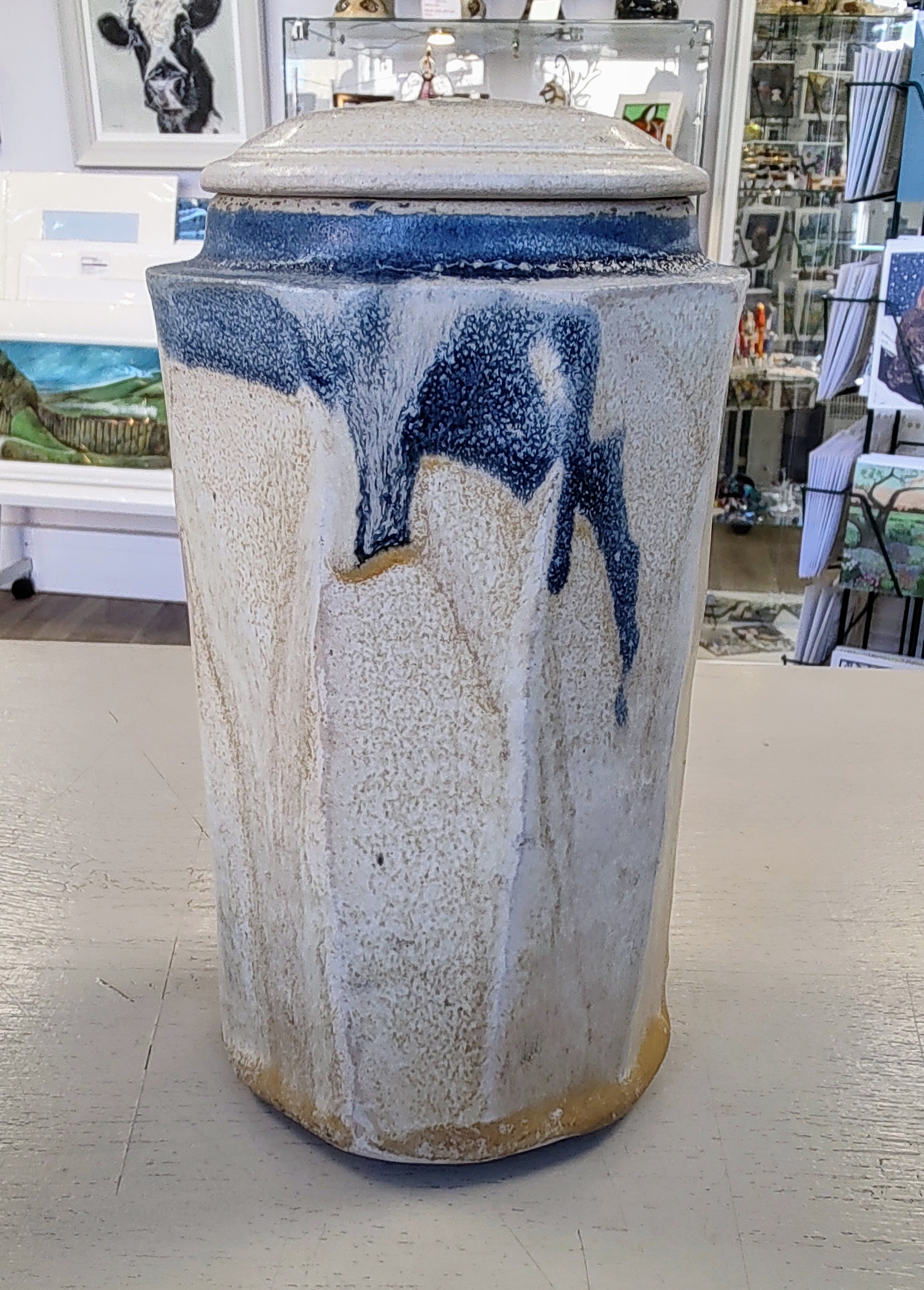 Richard Gibson- Coastal Storage Jar- Blue and Sand, Ceramic Lidded Jar - Primrose Gallery and Framing 