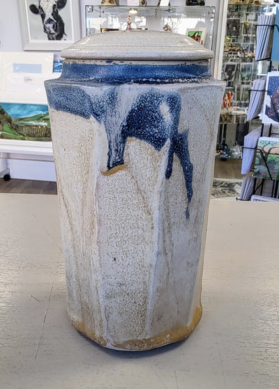 Richard Gibson- Coastal Storage Jar- Blue and Sand, Ceramic Lidded Jar - Primrose Gallery and Framing 