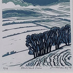 Sorrell Kinley- Downland Snow, Mounted 3 Colour Lino Print - Primrose Gallery and Framing 