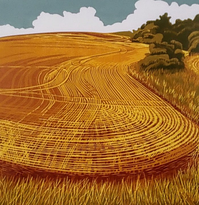 Sorrell Kinley- Autumn Stubble, Mounted 5 Colour Lino Print