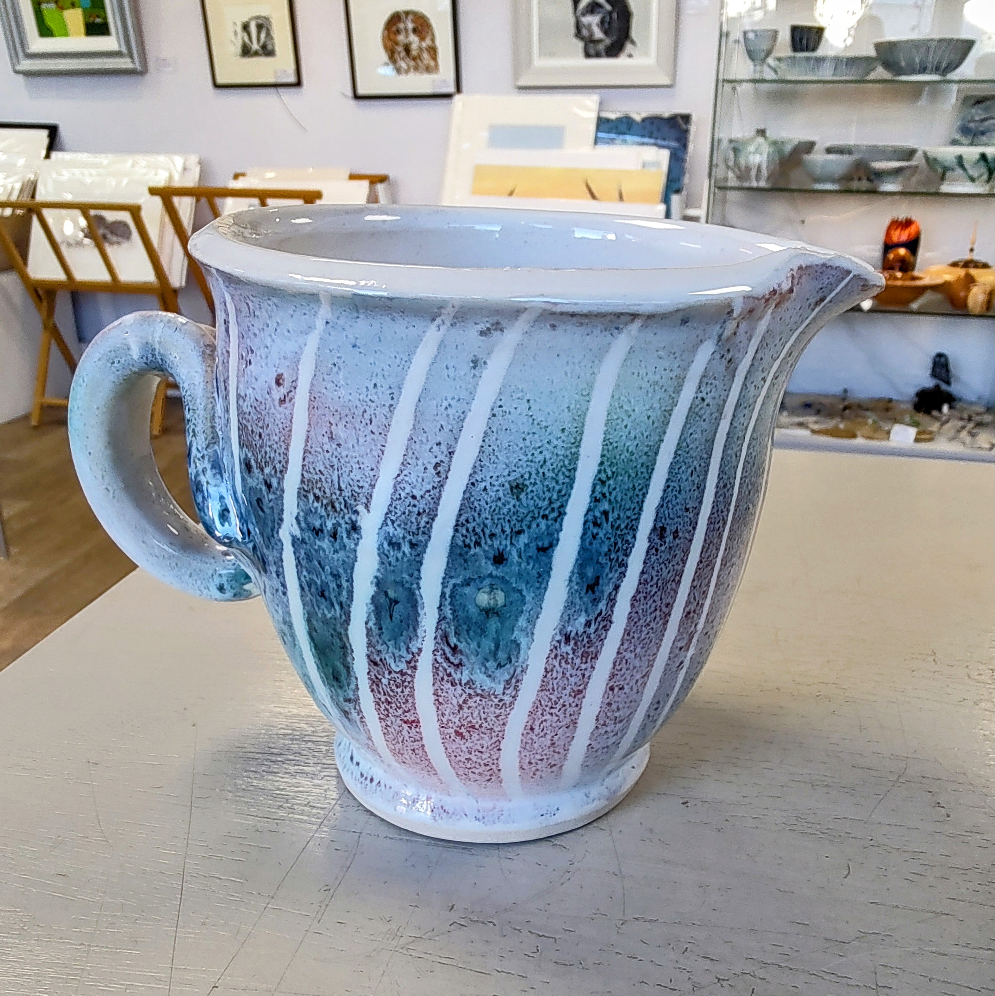 Rob Bibby- Milk Jug. Ceramic Hand Made Jug, Large stripes - Primrose Gallery and Framing 