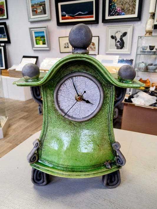 Stonesplitter- Medium Lime Green Raku Clock