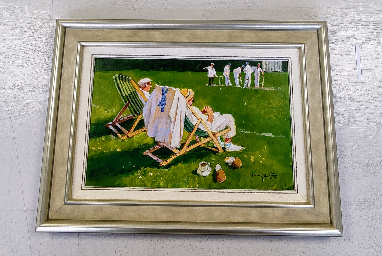 John Haskins art - 'Umpires Decision', Original Oil on Board, Framed