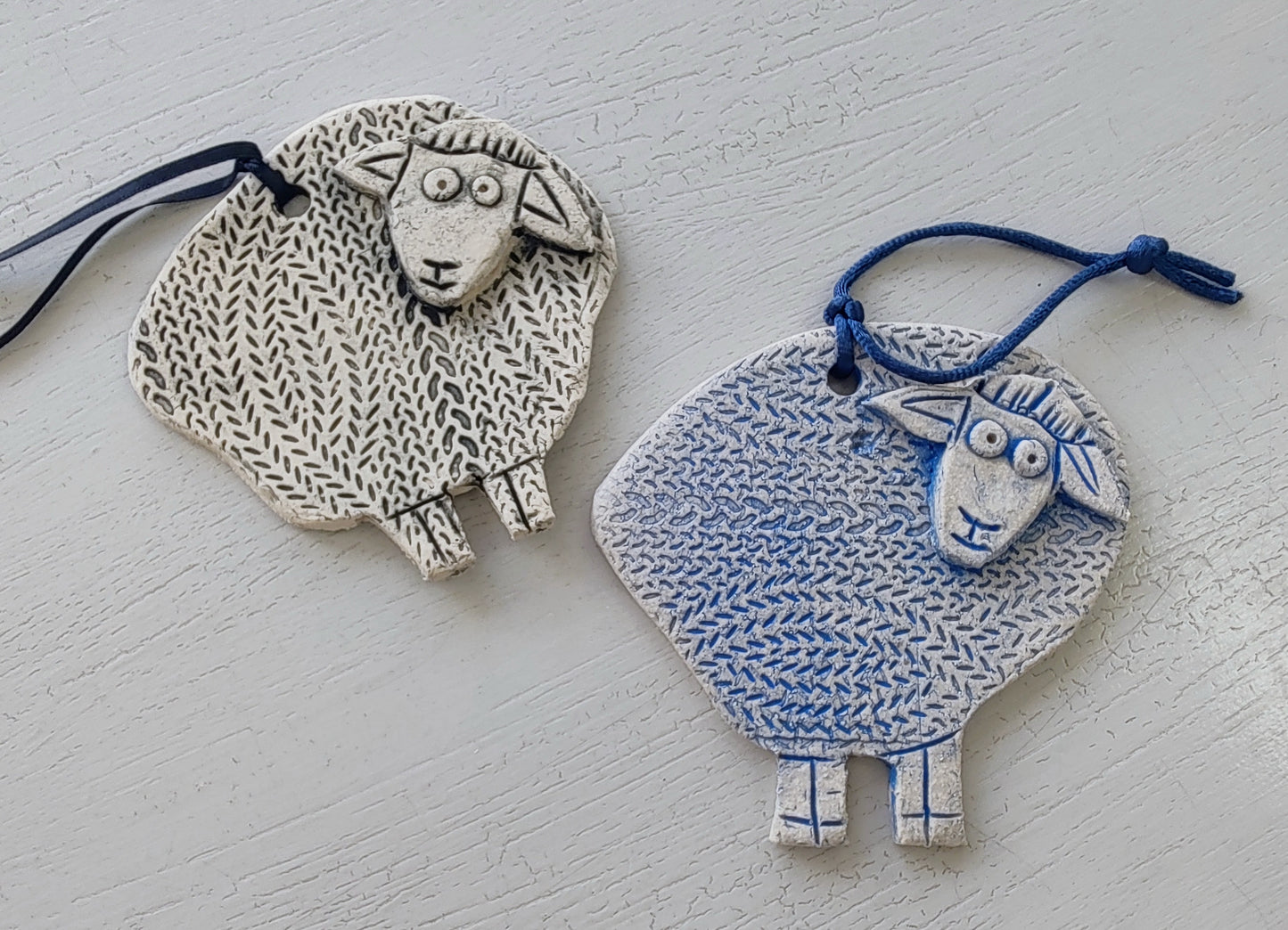 Dawn Isaac - Sheep, Ceramic Hanging Tile, Blue