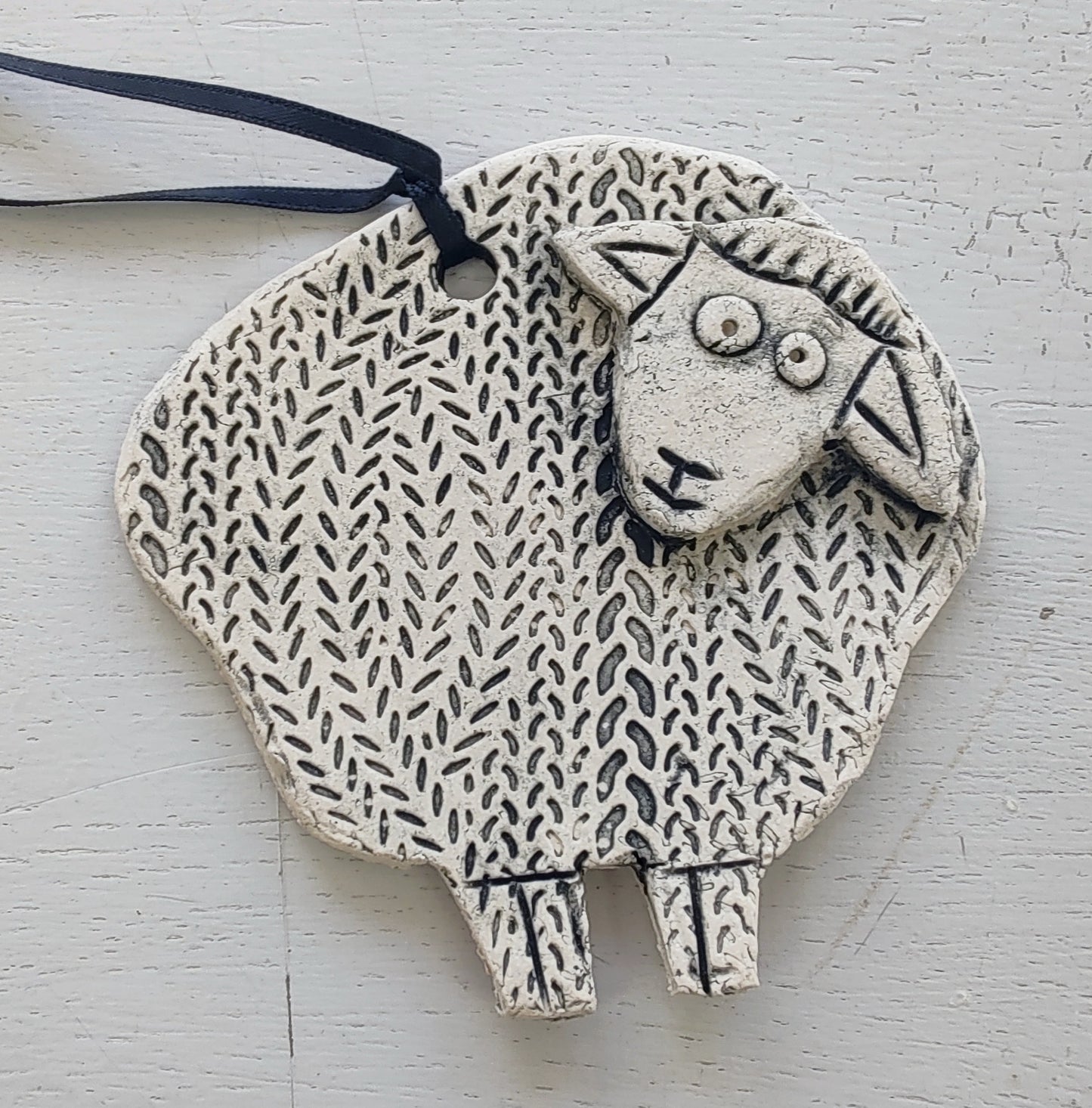 Dawn Isaac - Sheep, Ceramic Hanging Tile, Black