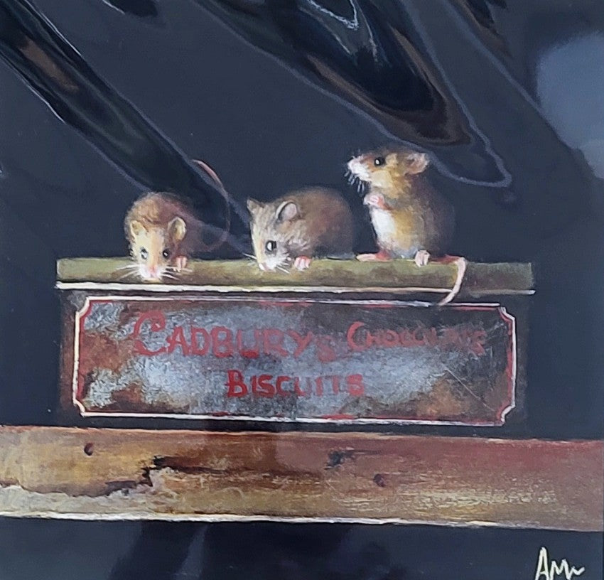 Anthony Marn- Let's Wait 'til They're Asleep, Charming Mounted Limited Edition Print of a Mice