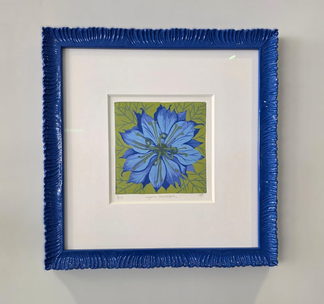 Julia Thompson - Nigella Damascona, Framed Limited Edition Lino Print - Primrose Gallery and Framing 