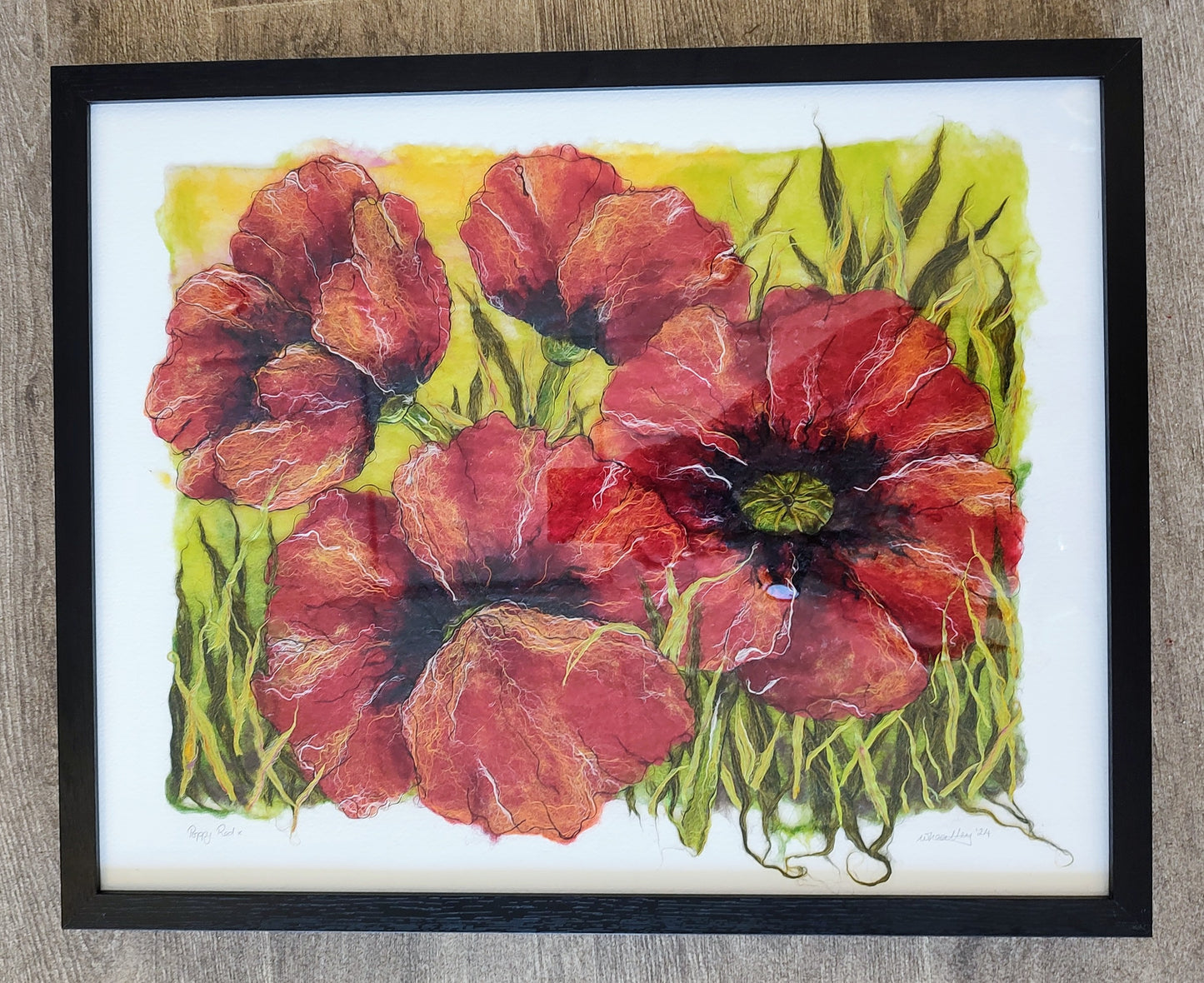 Nikki Wheatly, Little Eccentrics- Poppy Red Original Framed Felted Picture