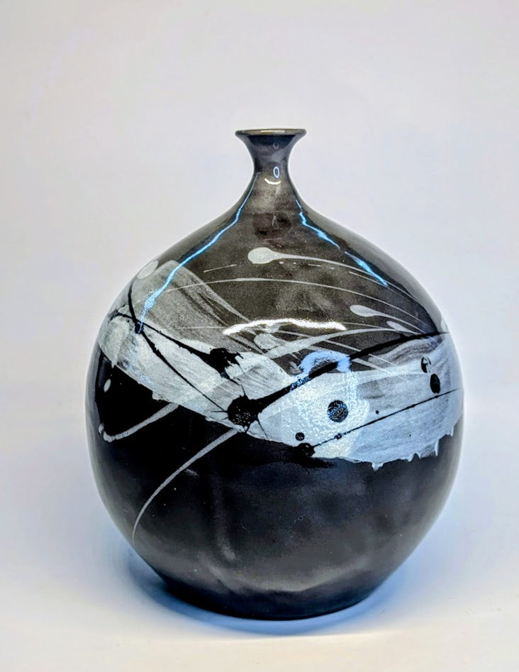 Nigel Gossage, Black Rose Ceramics- Black and Grey ceramic bud vase