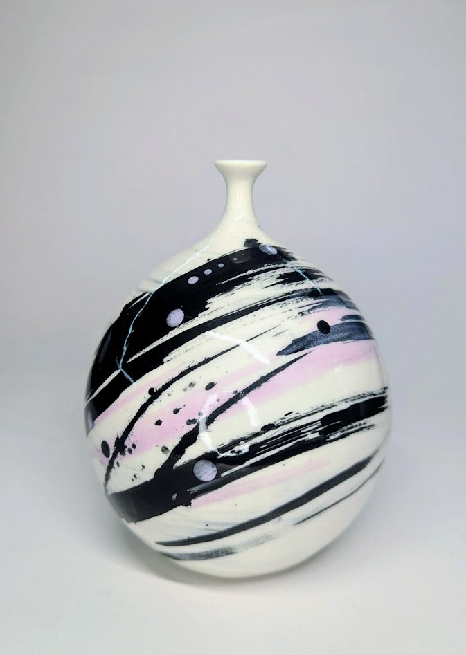 Nigel Gossage, Black rose Ceramics - Bud Vase, purple and black