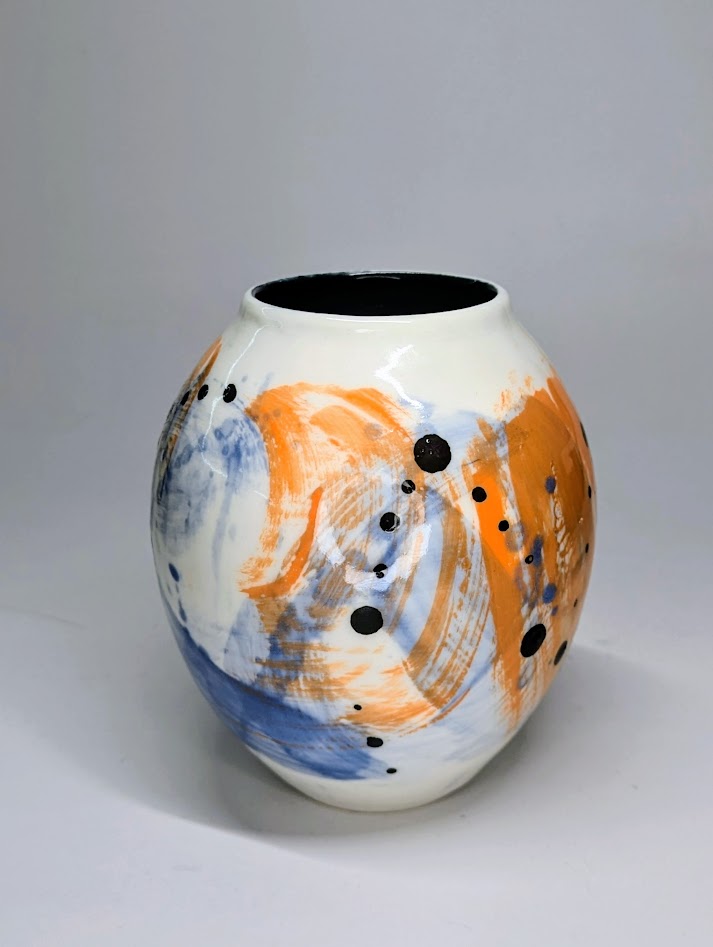 Nigel Gossage, Black Rose Ceramics- Blue and Orange small vase