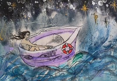 Pauline Wood- Sailing the Boat of Time and Fate, Mixed Media Printmaking - Primrose Gallery and Framing 