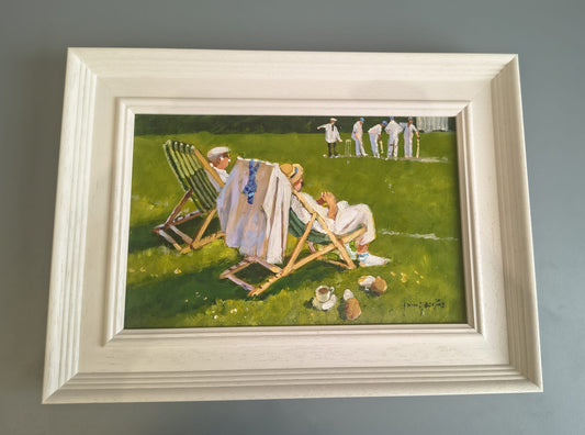 John Haskins art - 'Umpires Decision', Original Oil on Board, Framed