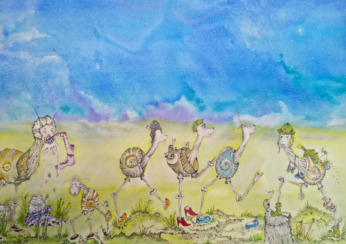 Jane Warwick -Alien Snails, Mounted Ltd Edition Hand Embellished Print